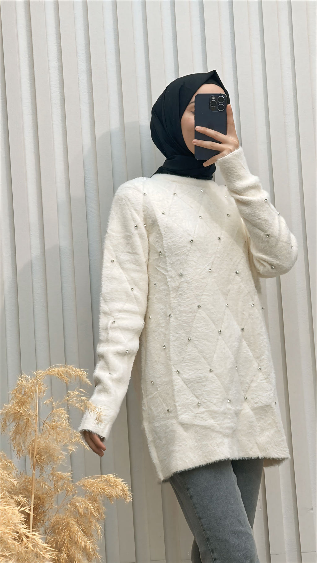 Baklava Desen Sakallı Ve İncili Triko