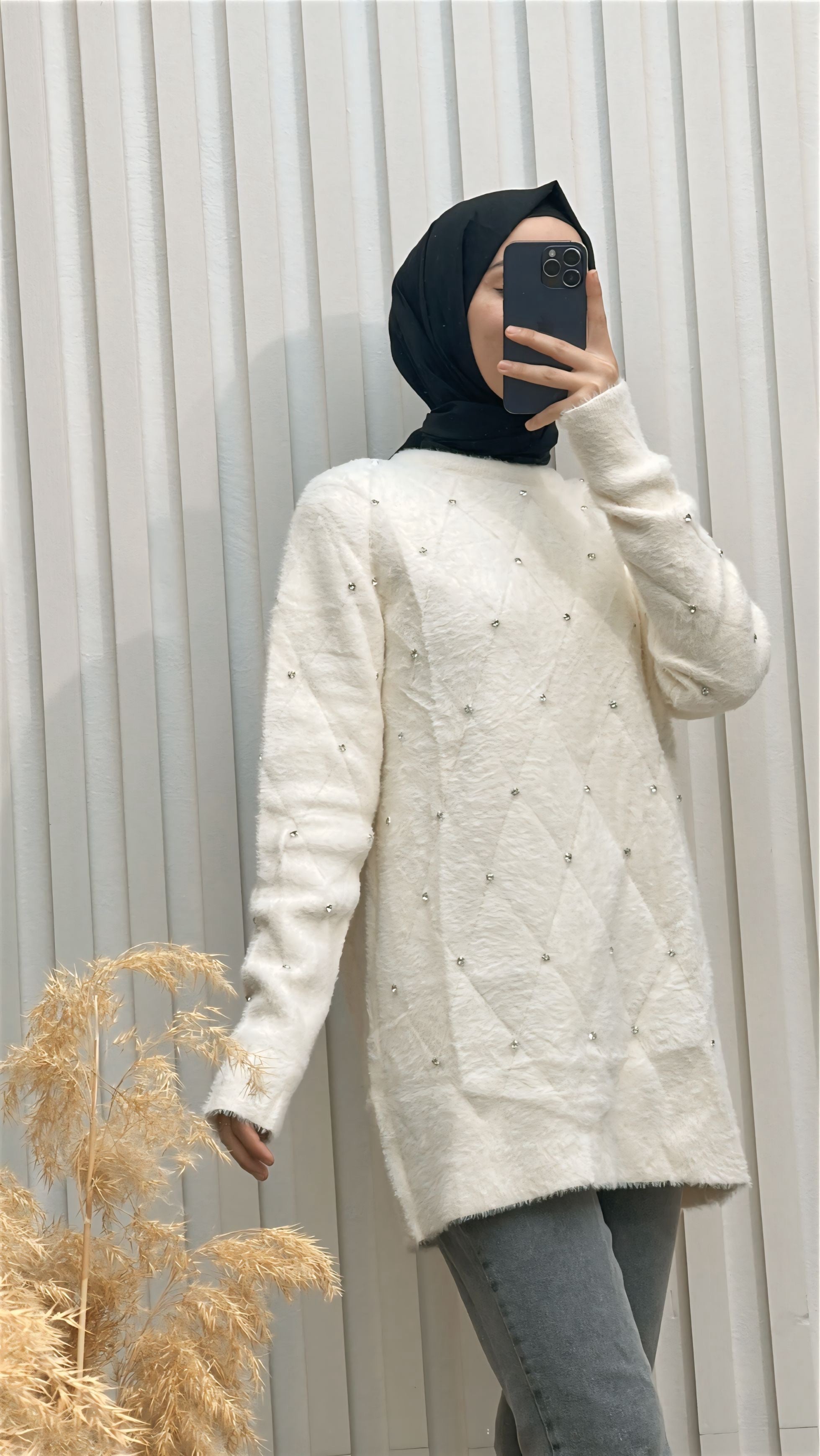 Baklava Desen Sakallı Ve İncili Triko