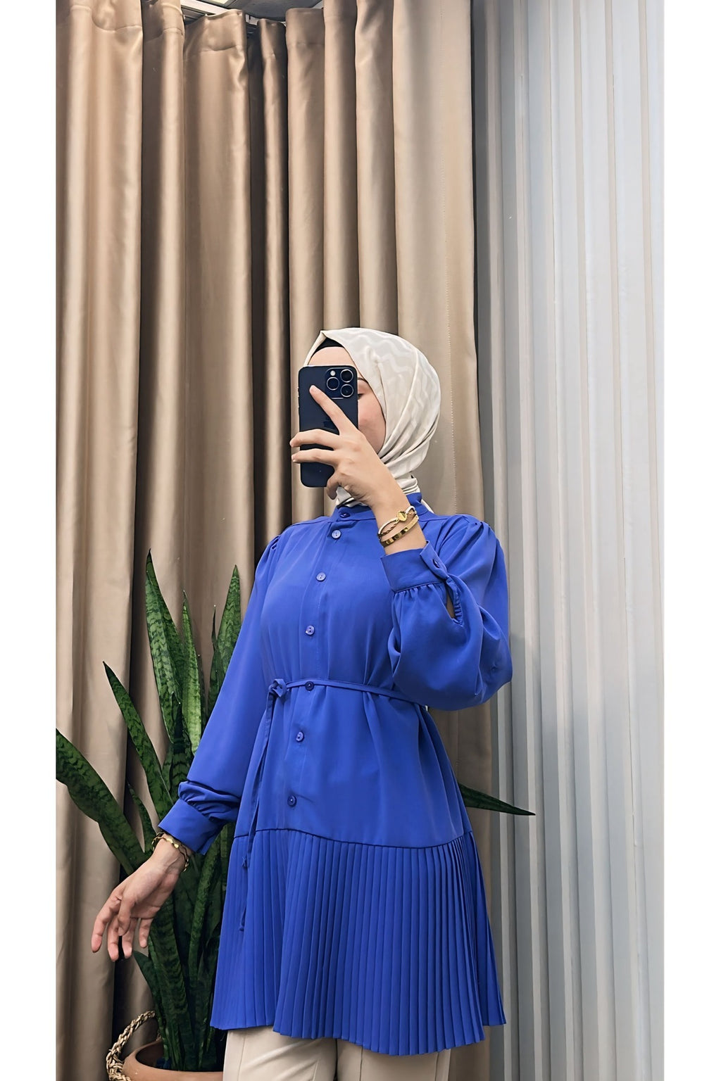 Ön Düğmeli Pliseli Tunik