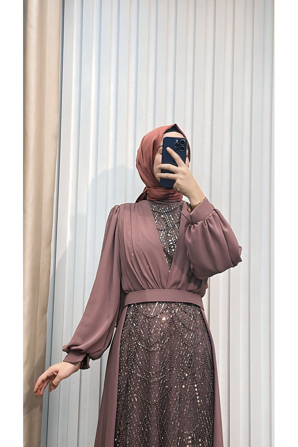 Pelerinli Taşlı Şifon Abiye