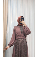 Pelerinli Taşlı Şifon Abiye