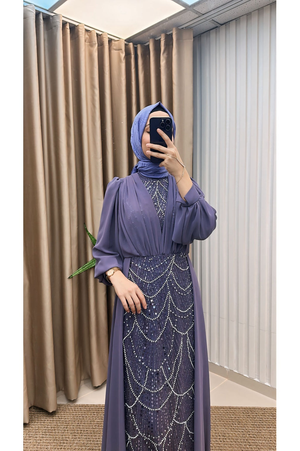 Pelerinli Taşlı Şifon Abiye