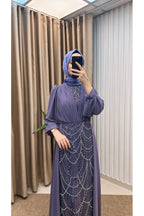 Pelerinli Taşlı Şifon Abiye