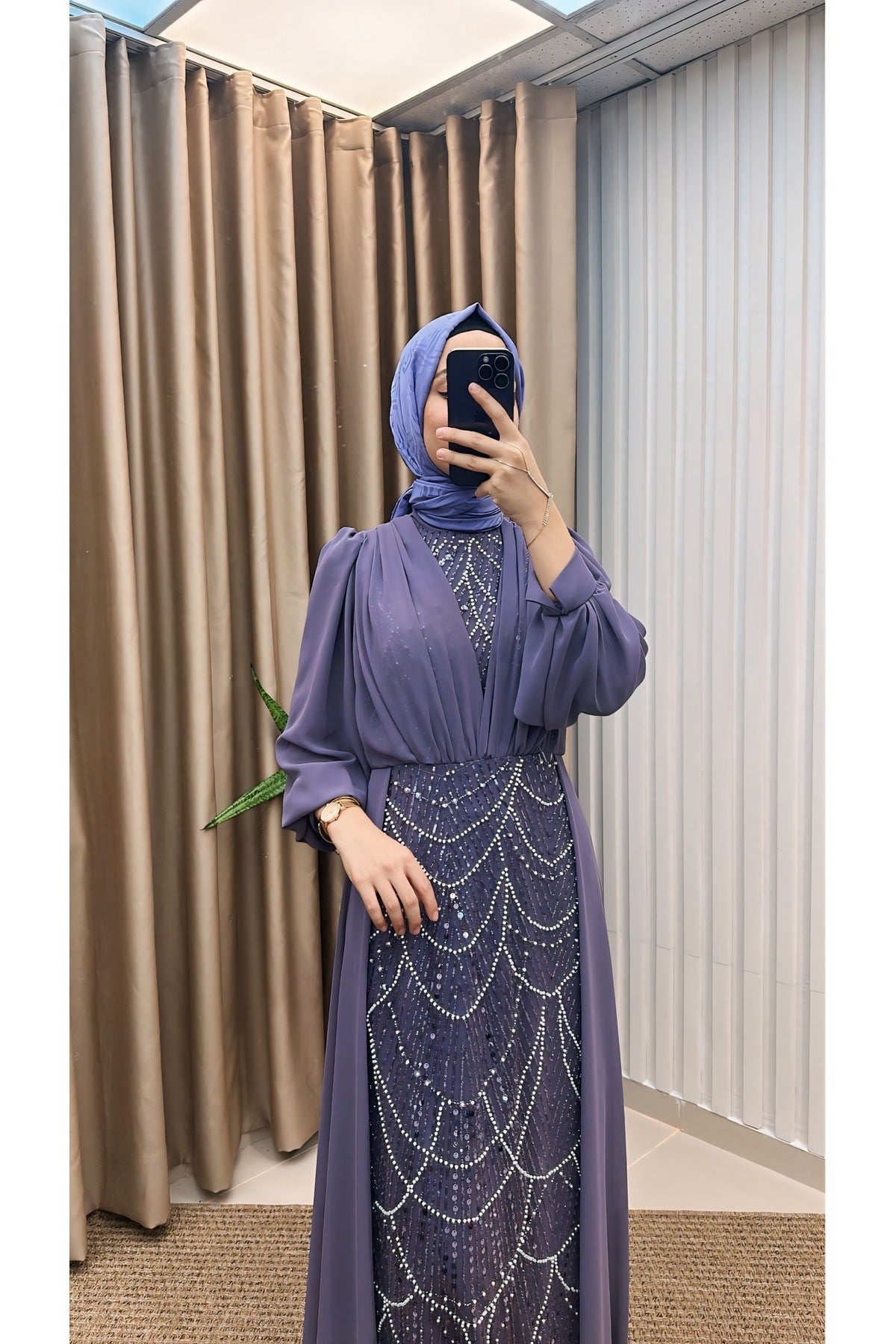 Pelerinli Taşlı Şifon Abiye