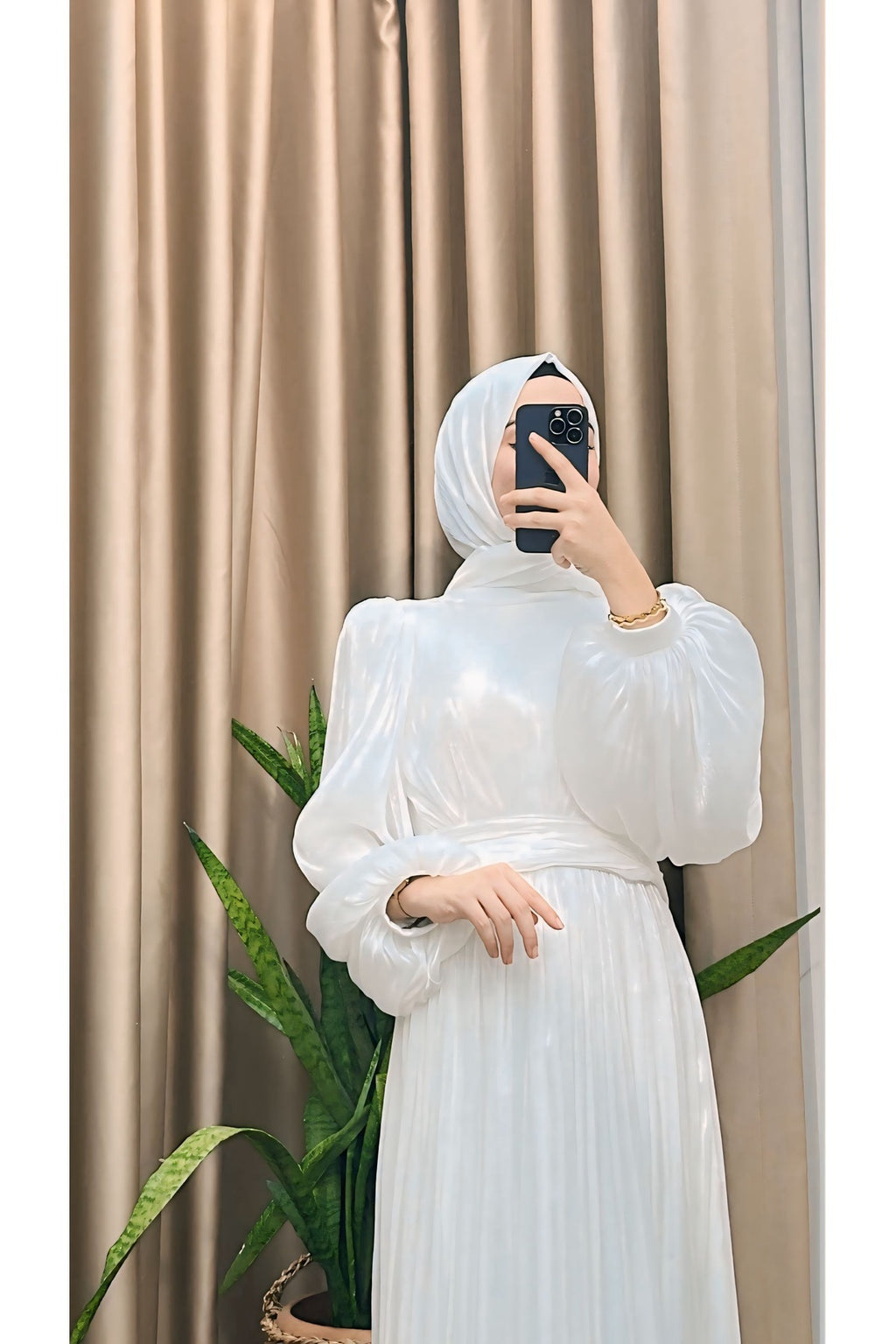 Balon Kol Ve Bel Pileli Saten Tül Abiye