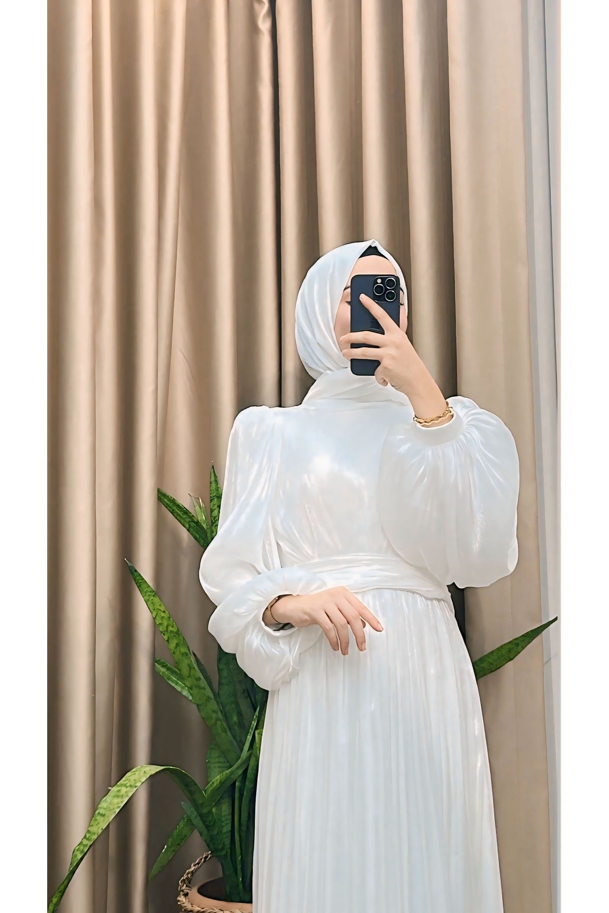 Balon Kol Ve Bel Pileli Saten Tül Abiye