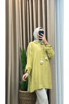 Ön Düğmeli Kapşonlu Oversize Tunik