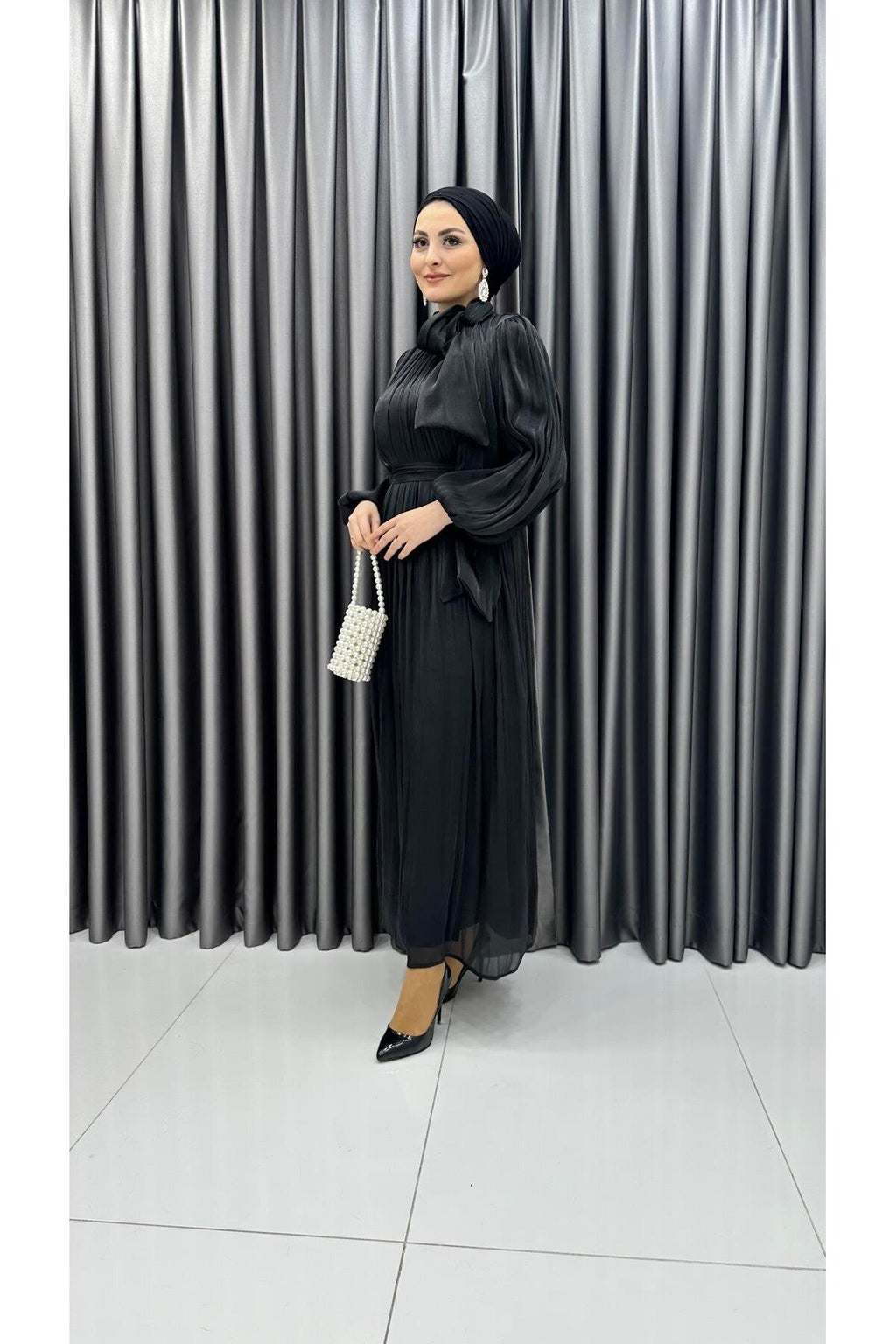 Boyundan Bağlamalı Balon Kol Janjan Abiye