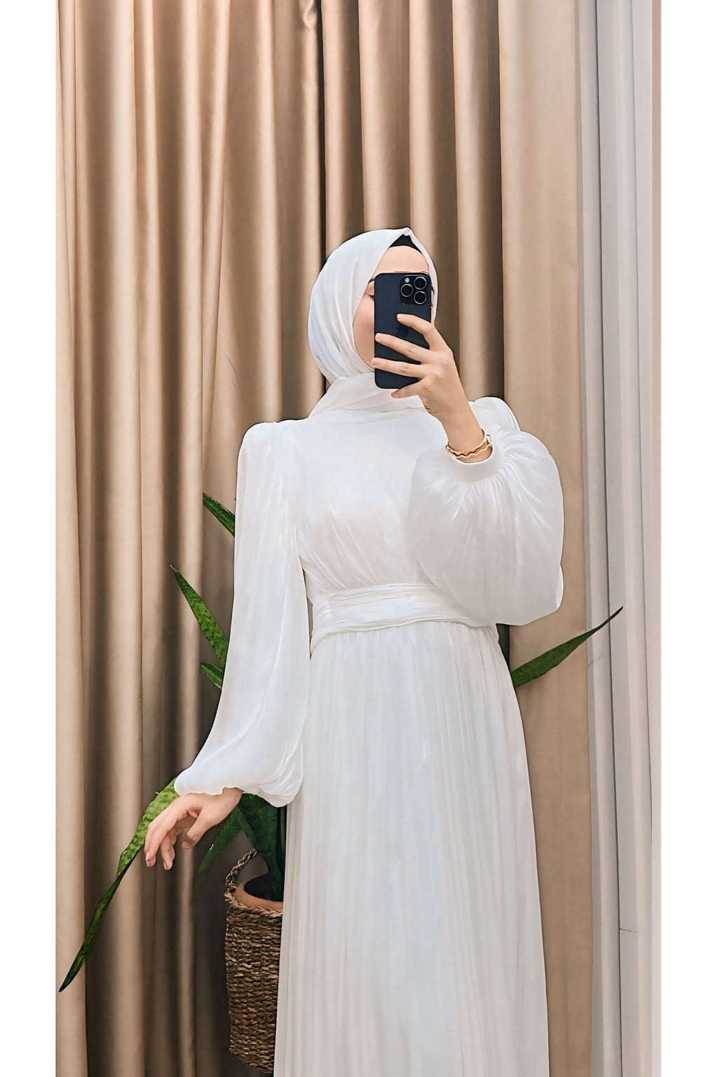 Balon Kol Ve Bel Pileli Saten Tül Abiye