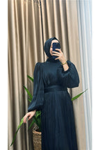 Balon Kol Ve Bel Pileli Saten Tül Abiye