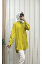 Kol Ucu Bağcıklı Yaka Taşlı Arkası Uzun Çizgili Tunik