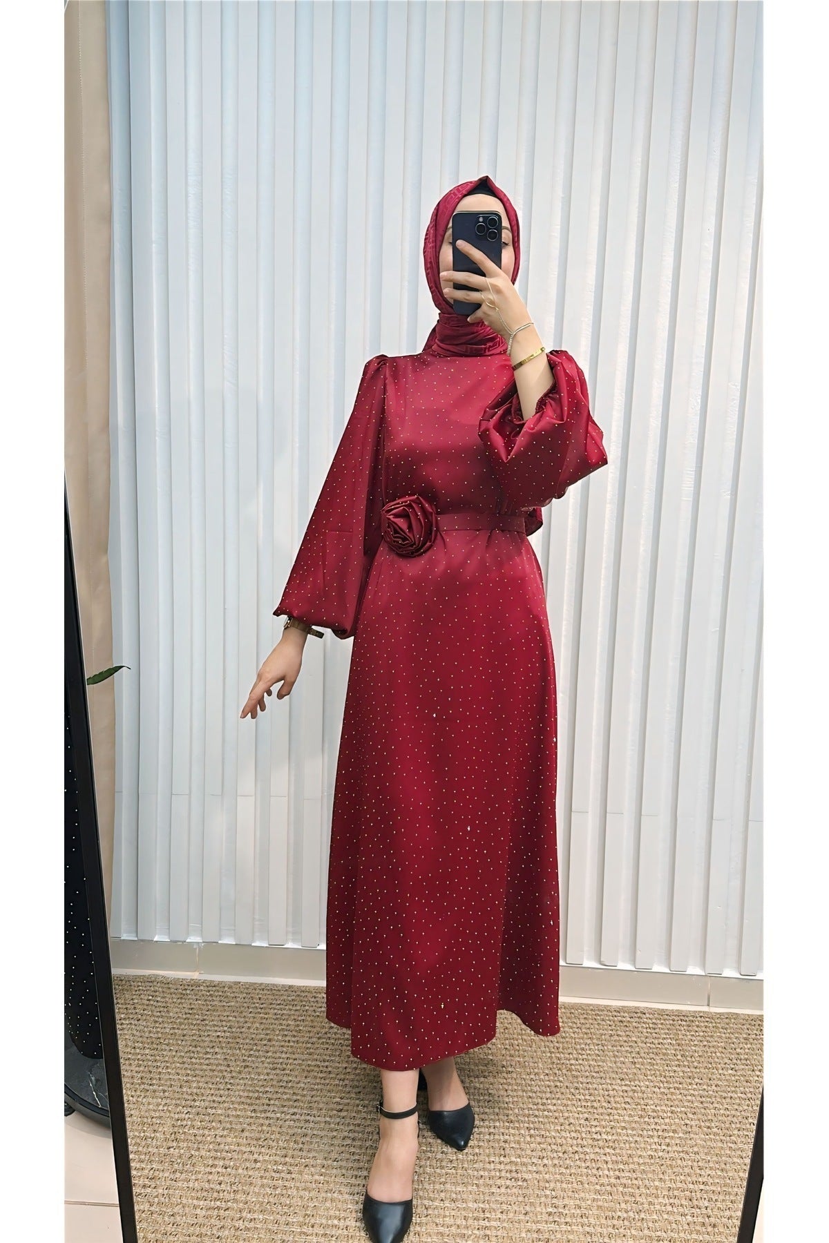 GÜL KUŞAKLI SATEN ABİYE