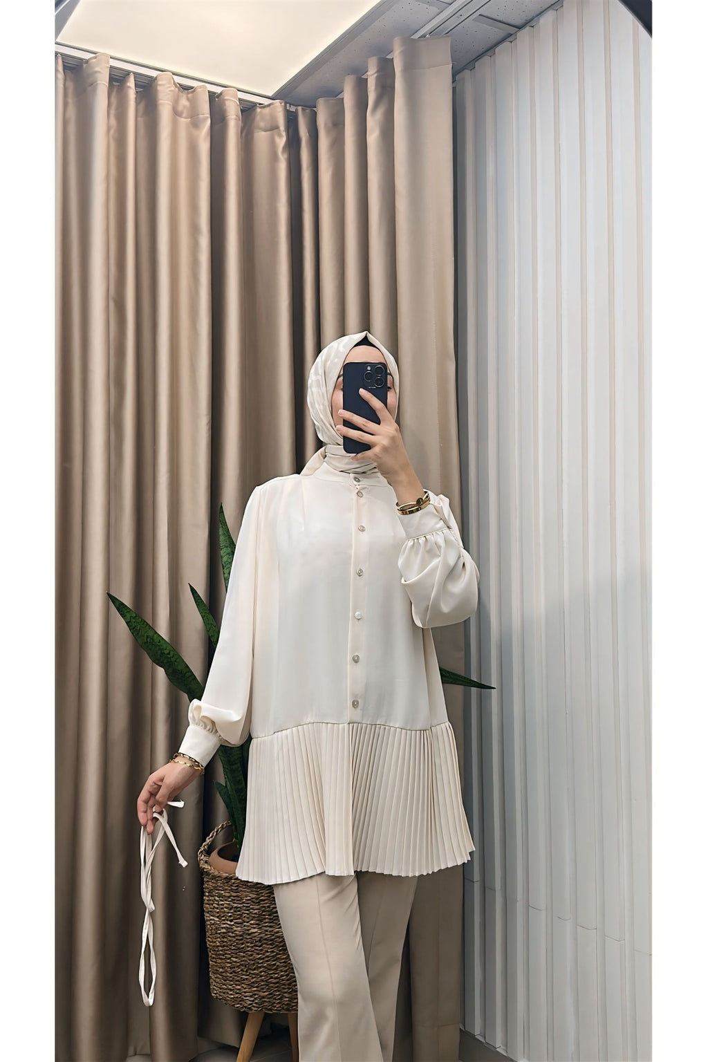 Ön Düğmeli Pliseli Tunik