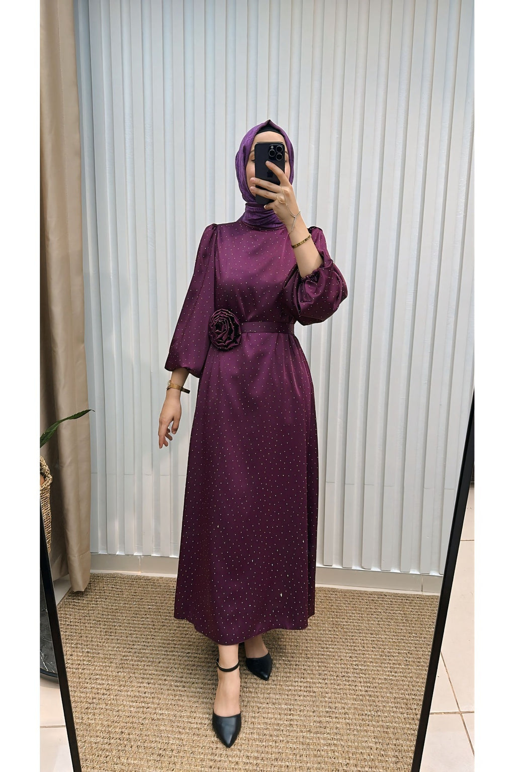 GÜL KUŞAKLI SATEN ABİYE