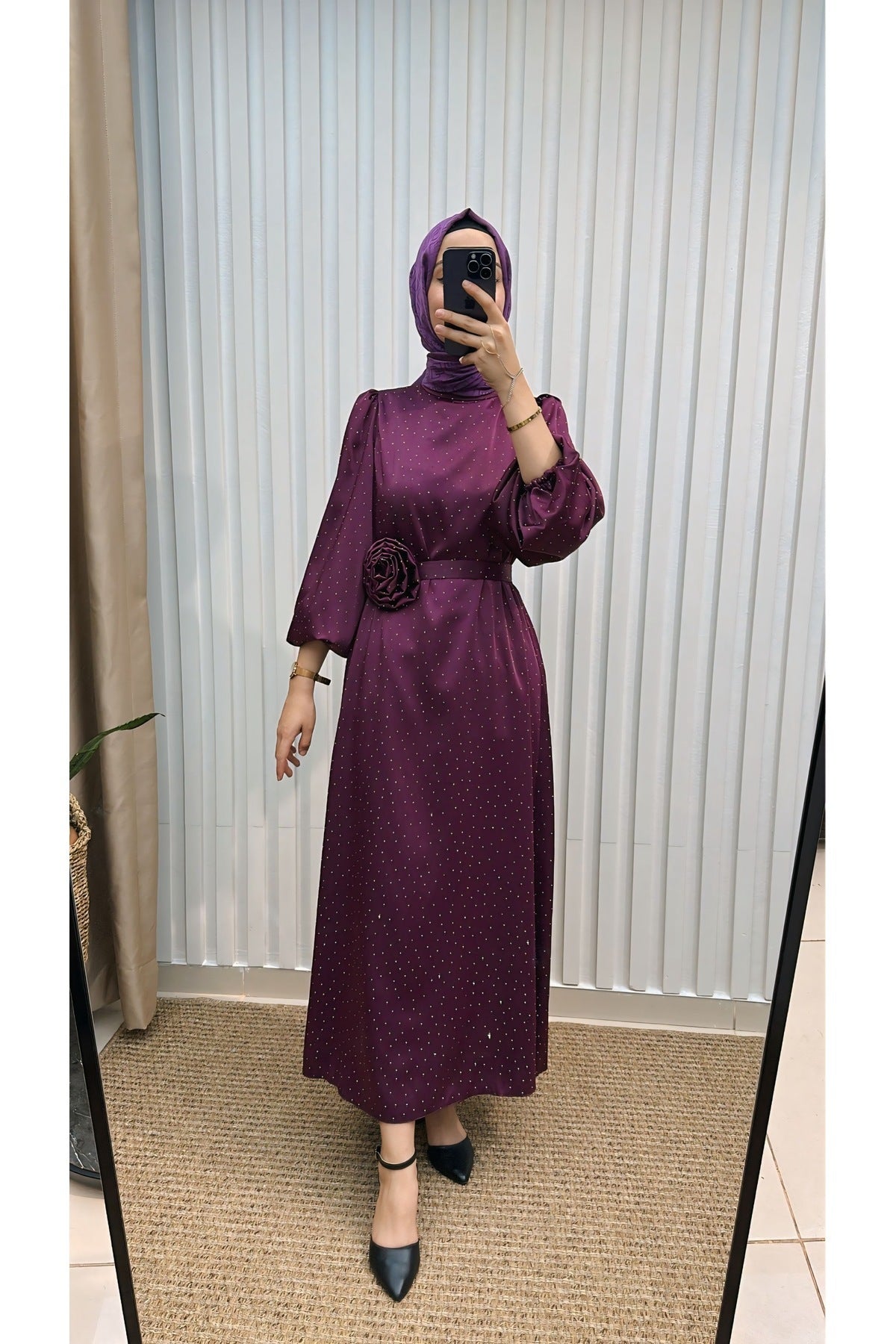 GÜL KUŞAKLI SATEN ABİYE