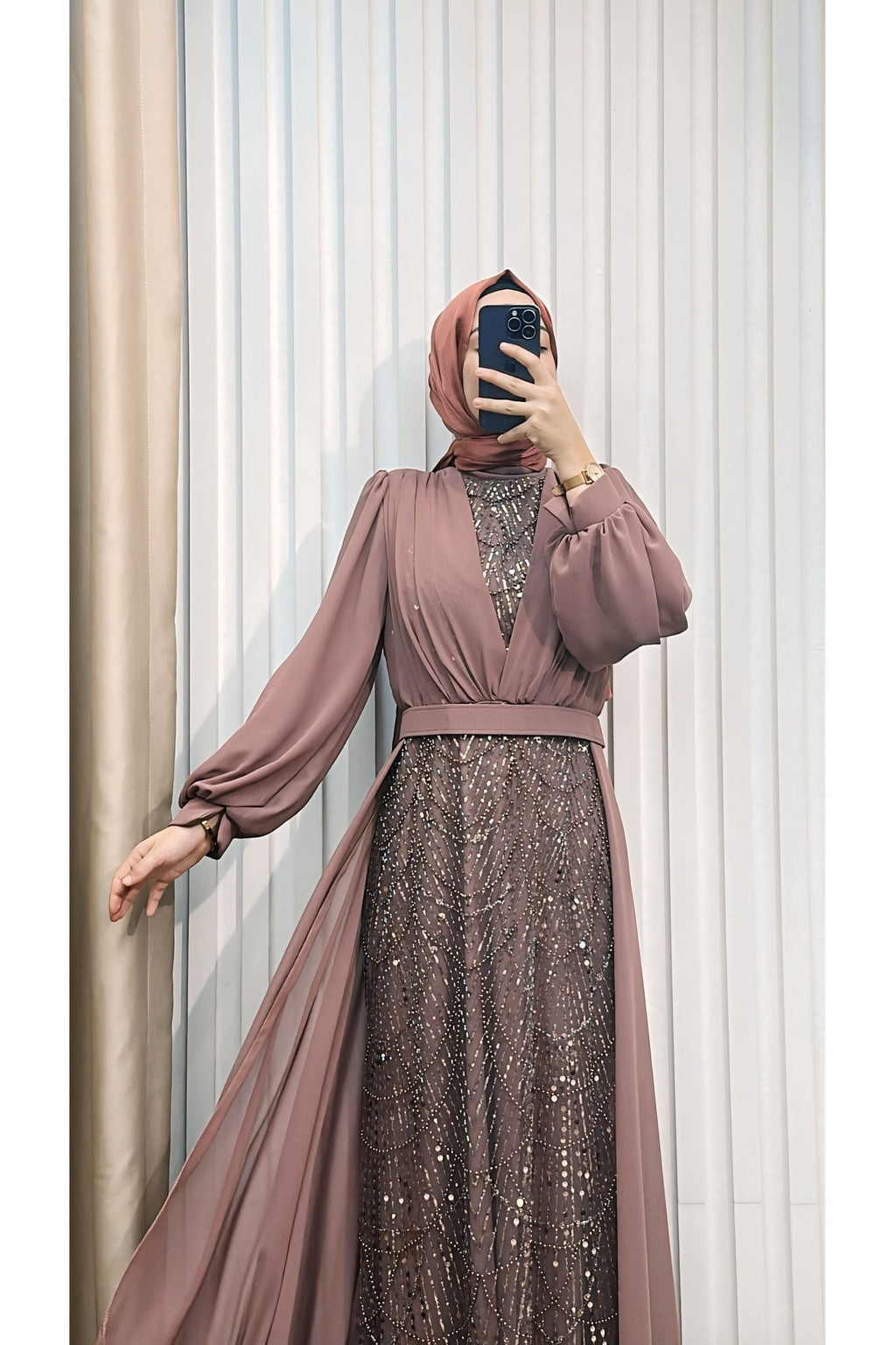 Pelerinli Taşlı Şifon Abiye