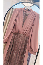 Pelerinli Taşlı Şifon Abiye