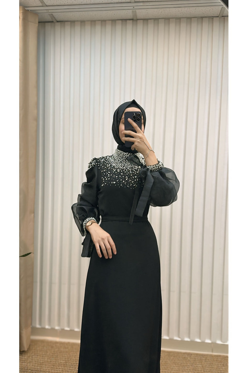 İnci İşlemeli Krep Abiye