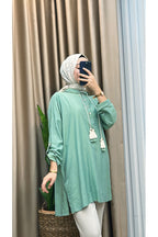 Ön Düğmeli Kapşonlu Oversize Tunik