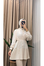 Ön Düğmeli Pliseli Tunik