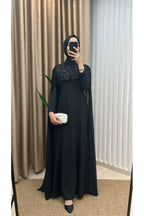 Üstü Boncuk İşlemeli Çıkarılabilir Pelerinli Abiye