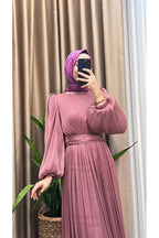 Balon Kol Ve Bel Pileli Saten Tül Abiye