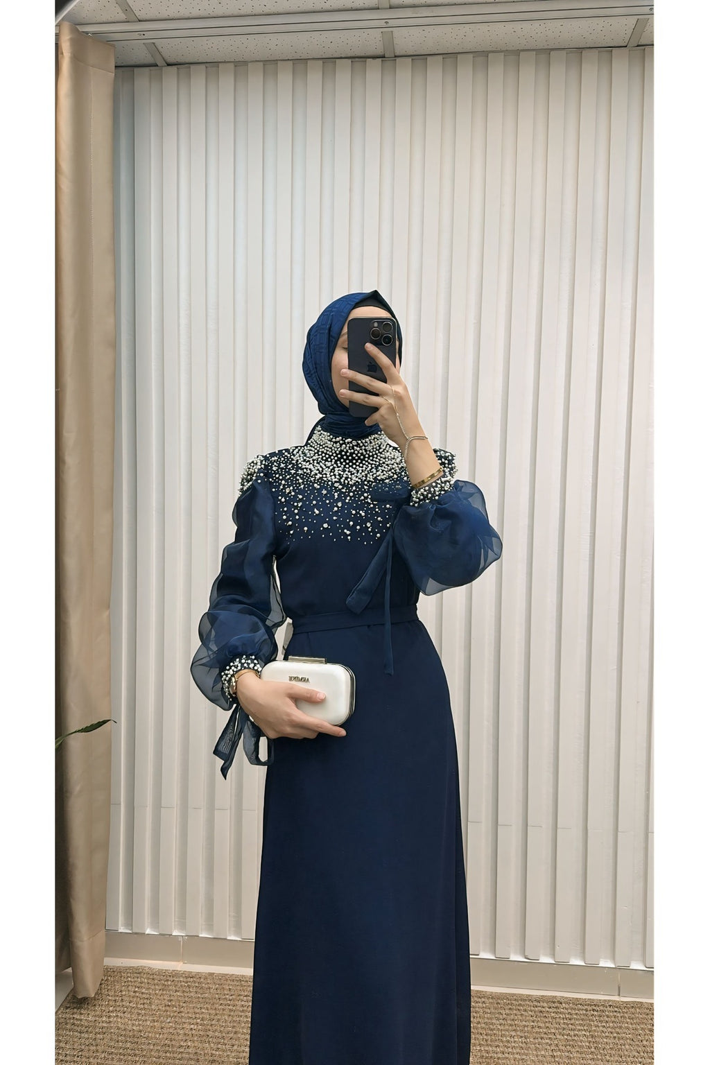 İnci İşlemeli Krep Abiye