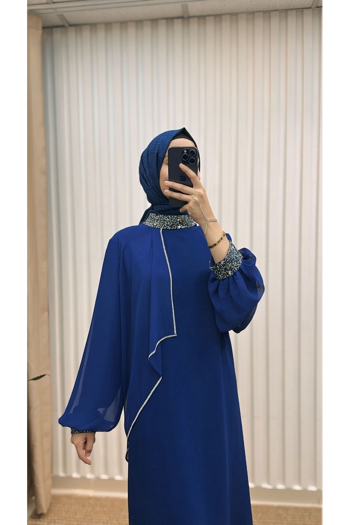 Allerli Taşlı Abiye Abaya