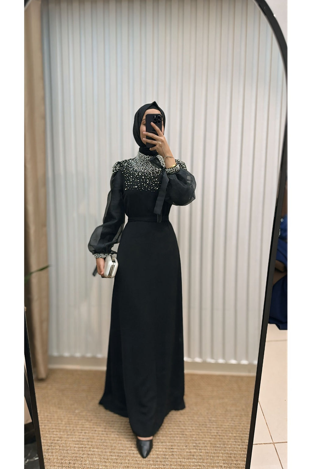 İnci İşlemeli Krep Abiye