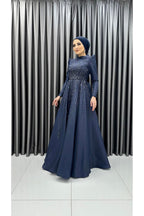 İnci Ve Boncuk Detaylı Etek Geniş Pileli Tarlatanlı Tafta Abiye