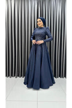 İnci Ve Boncuk Detaylı Etek Geniş Pileli Tarlatanlı Tafta Abiye