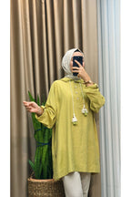 Ön Düğmeli Kapşonlu Oversize Tunik