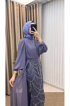 Pelerinli Taşlı Şifon Abiye