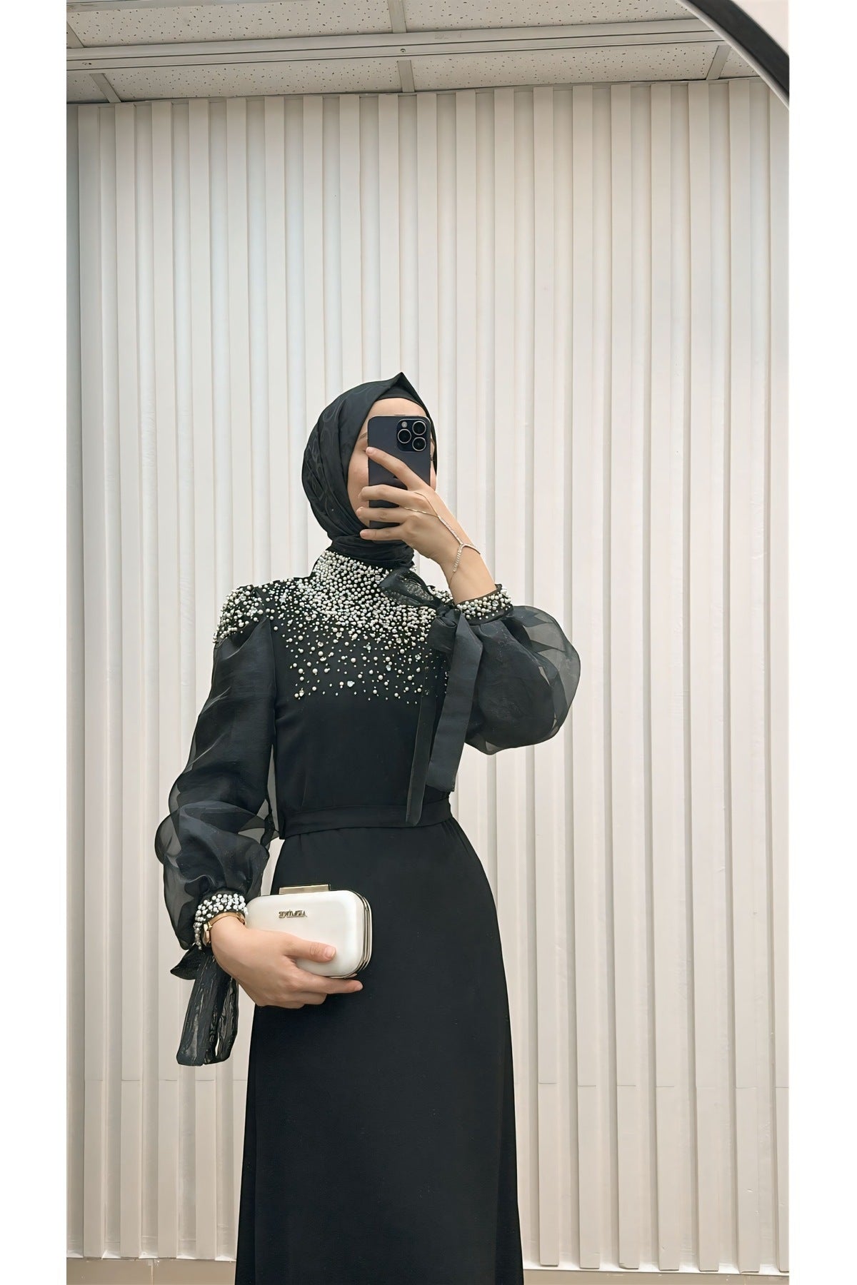 İnci İşlemeli Krep Abiye