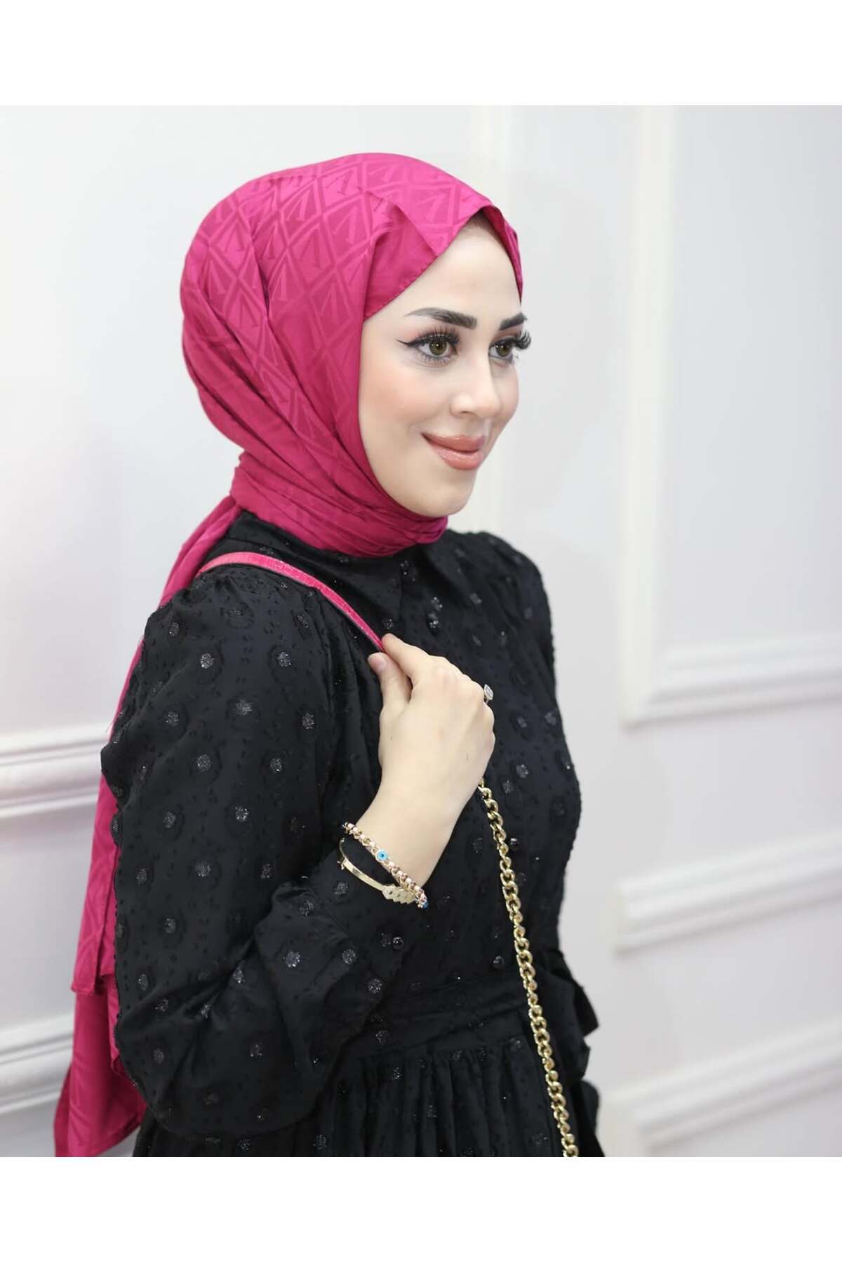 İnci Düğmeli Pullu Puantiyeli Astarı Çıkarılabilir Elbise