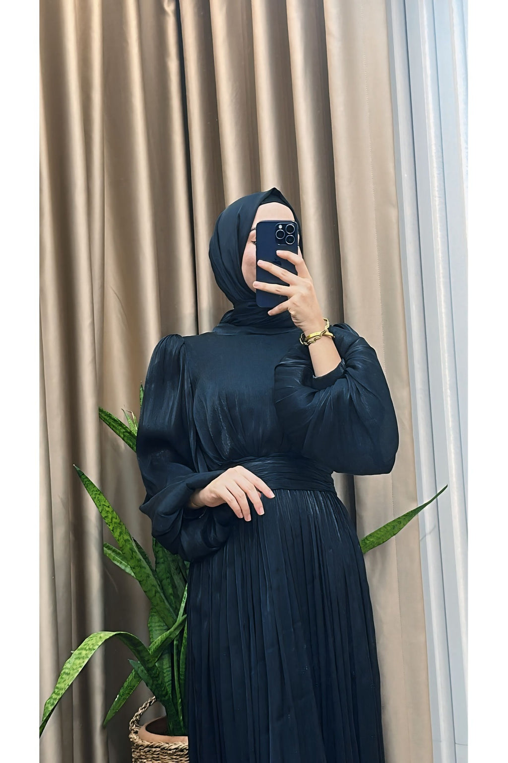 Balon Kol Ve Bel Pileli Saten Tül Abiye