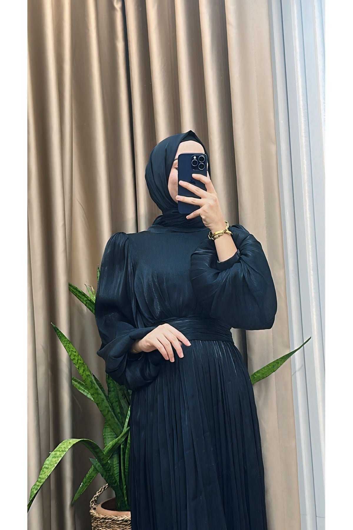 Balon Kol Ve Bel Pileli Saten Tül Abiye