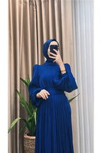 Balon Kol Ve Bel Pileli Saten Tül Abiye