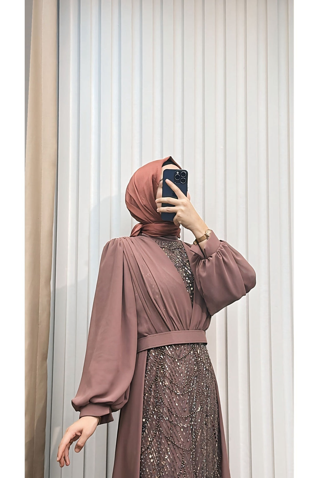 Pelerinli Taşlı Şifon Abiye