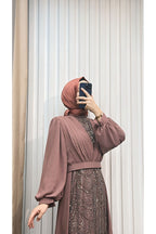 Pelerinli Taşlı Şifon Abiye