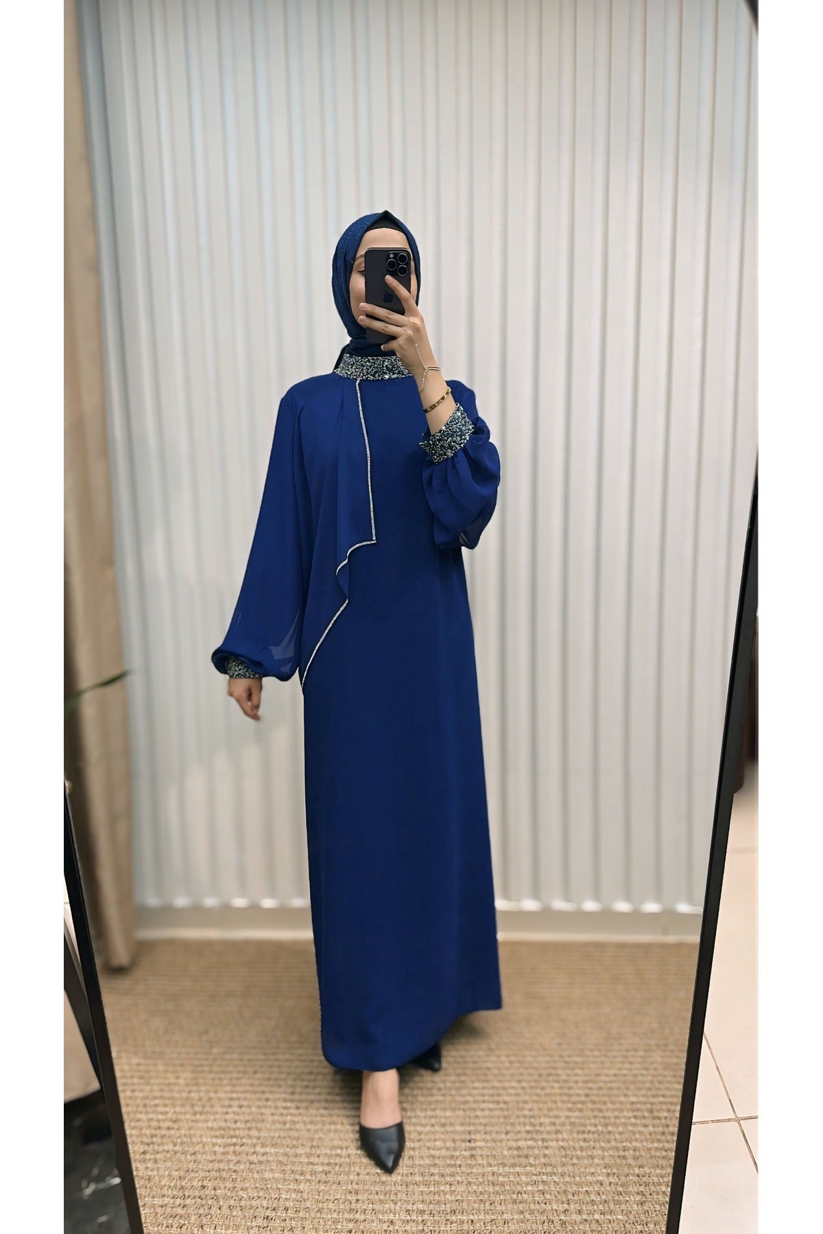 Allerli Taşlı Abiye Abaya