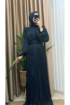 Balon Kol Ve Bel Pileli Saten Tül Abiye