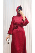 GÜL KUŞAKLI SATEN ABİYE