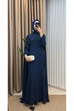 Üstü Boncuk İşlemeli Pelerinli Abiye