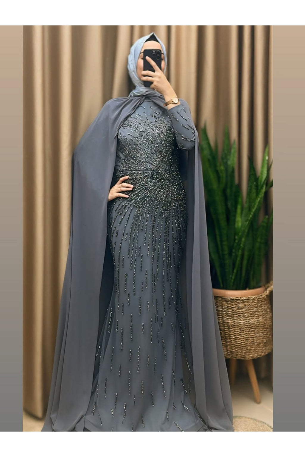 Pelerinli Taşlı Tasarım Abiye