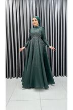 İnci Ve Boncuk Detaylı Etek Geniş Pileli Tarlatanlı Tafta Abiye