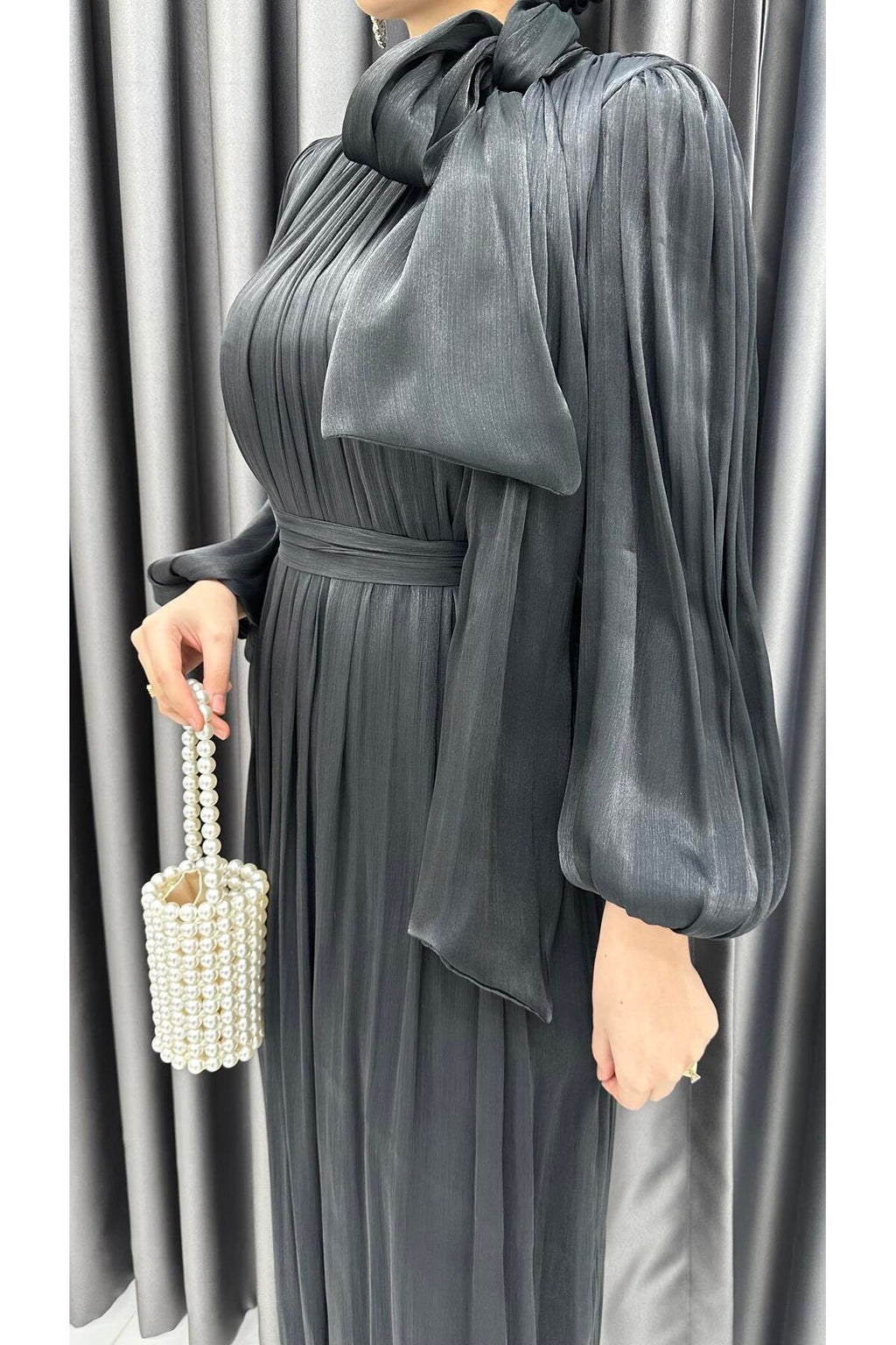 Boyundan Bağlamalı Balon Kol Janjan Abiye