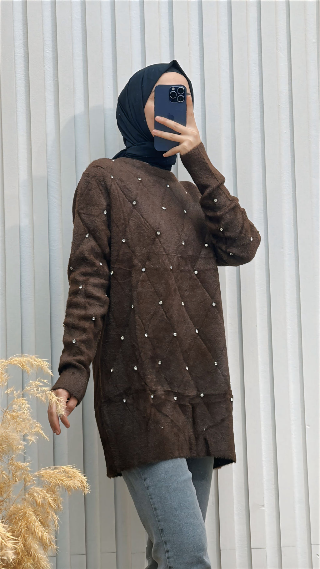 Baklava Desen Sakallı Ve İncili Triko