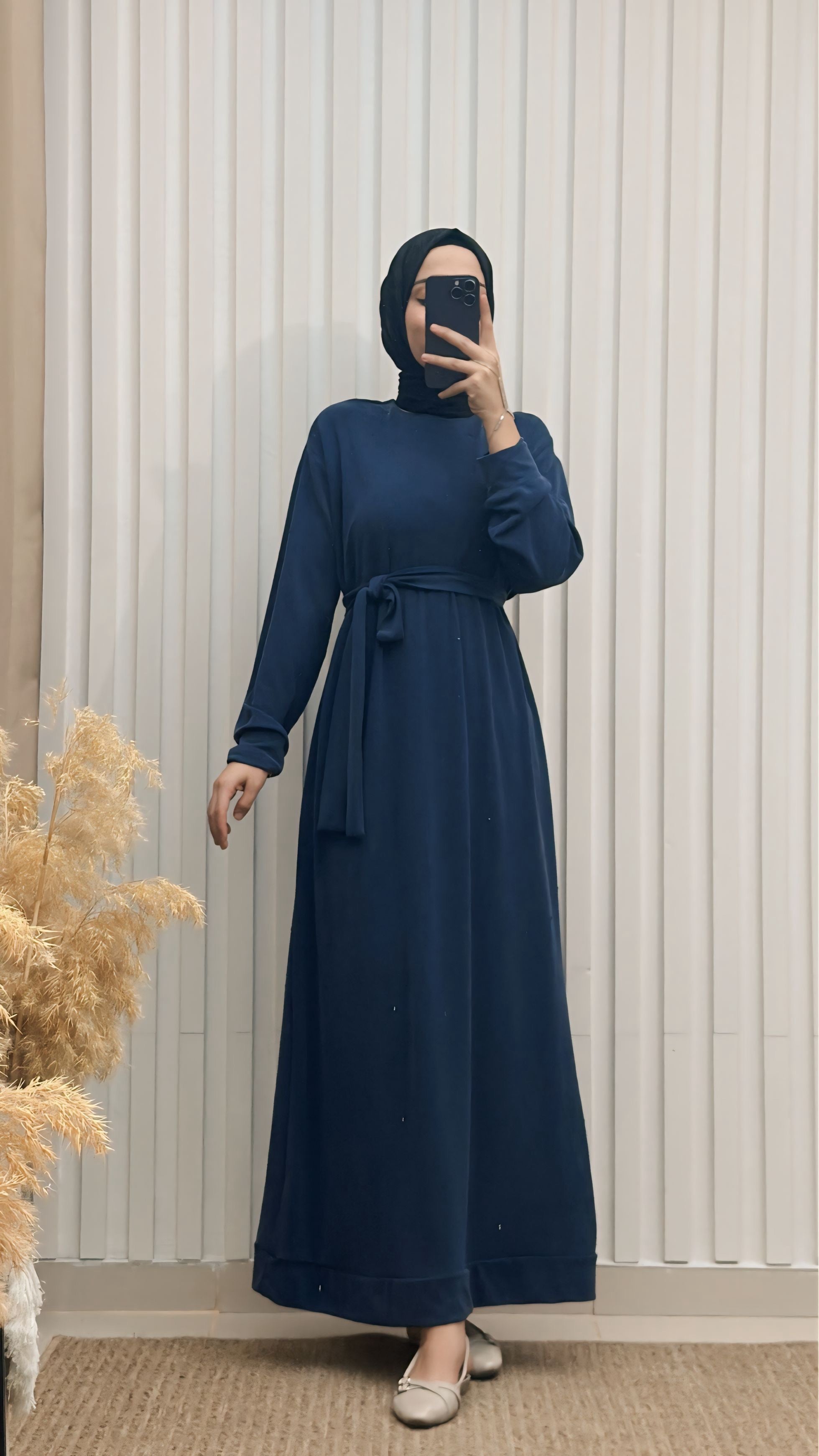 İnci Detaylı Kuşaklı Tesettür Elbise