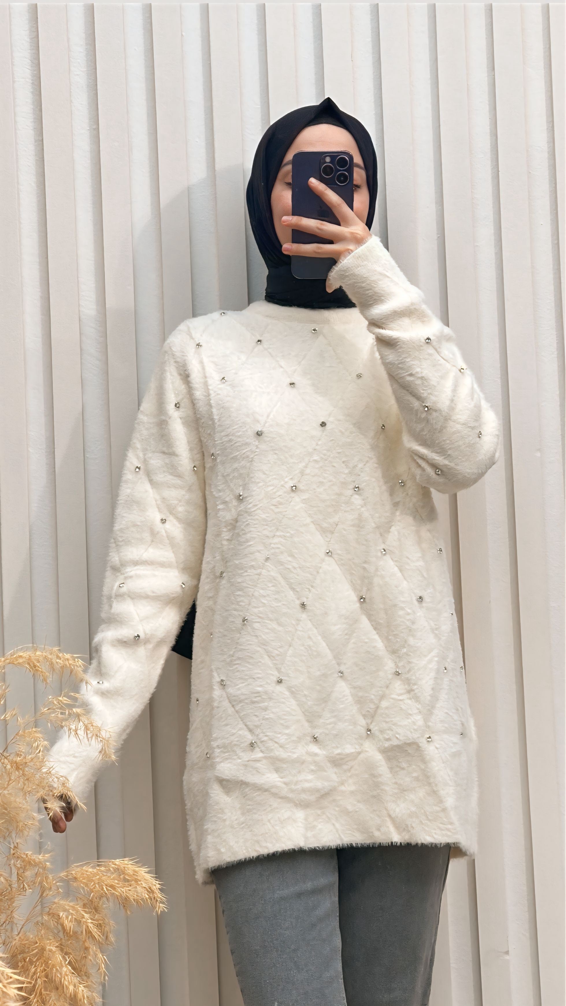 Baklava Desen Sakallı Ve İncili Triko